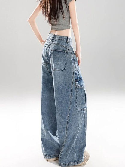 Women Wide Leg Mid-Rise Light Fade Jeans