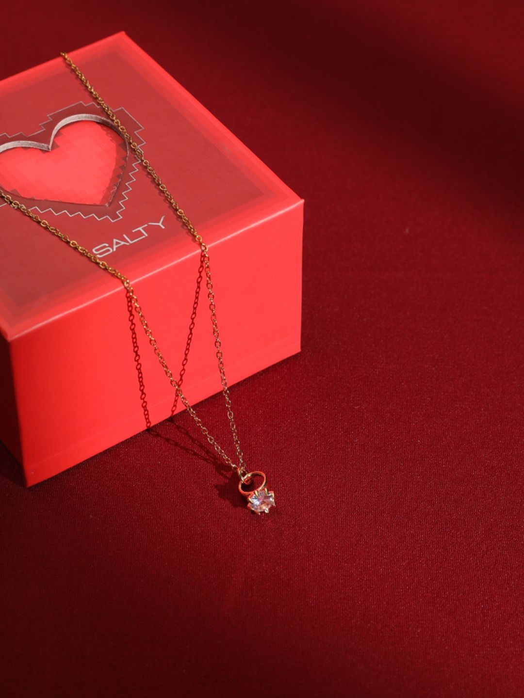 SALTY Stone Studded Stainless Steel Promise Ring Pendant & Chain Jewellery Accessories