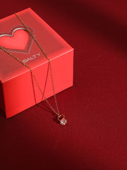 SALTY Stone Studded Stainless Steel Promise Ring Pendant & Chain Jewellery Accessories