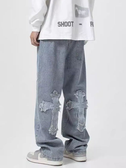 Men Baggy Fit Light Faded Jeans