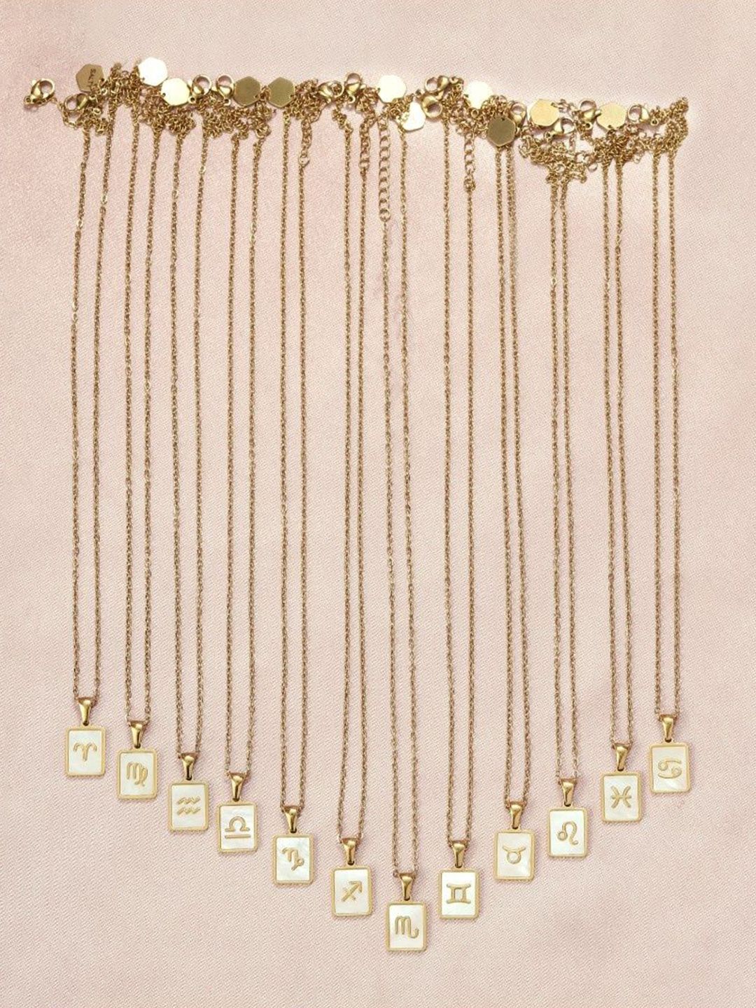 SALTY Gold & White Sign of the Stars Zodiac Aries Pendant With Chain