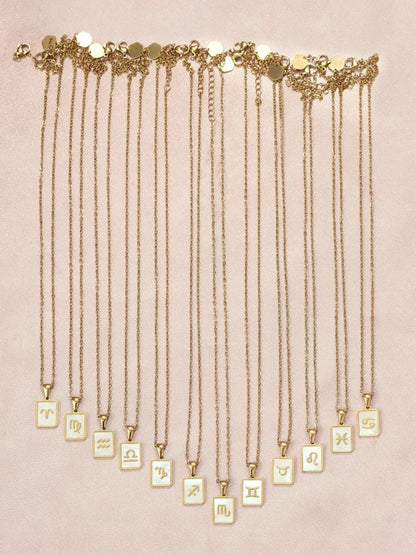 SALTY Gold & White Sign of the Stars Zodiac Aries Pendant With Chain