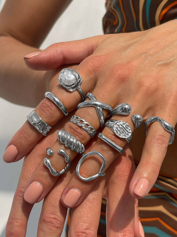 Set Of 12 Silver-Plated Finger Ring