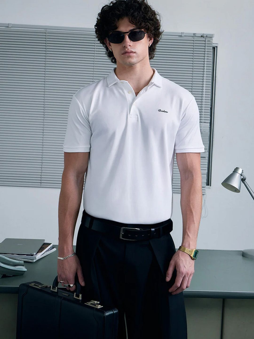 Men Solid Polo Collar T-shirt