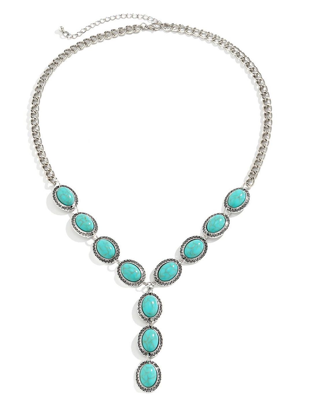 Silver-Plated Artificial Stone Studded Statement Necklace