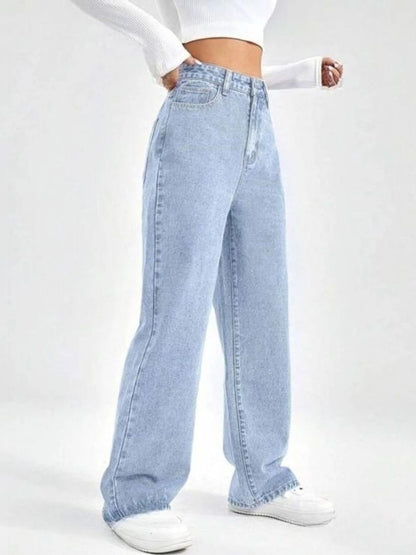 Women Classic Wide Leg High-Rise Light Fade Stretchable Jeans