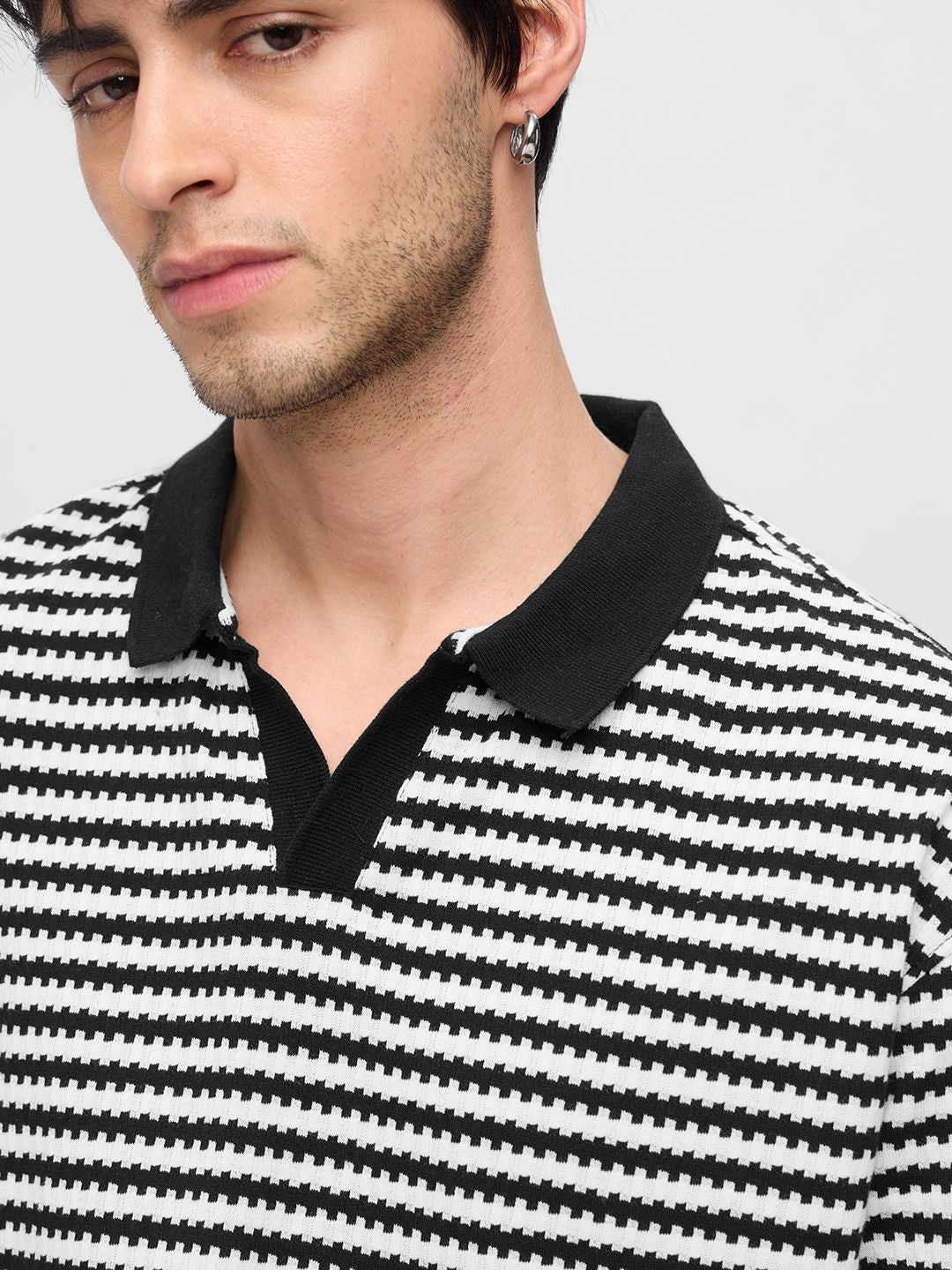 Men Oversized Jacquard Polo White Tshirts
