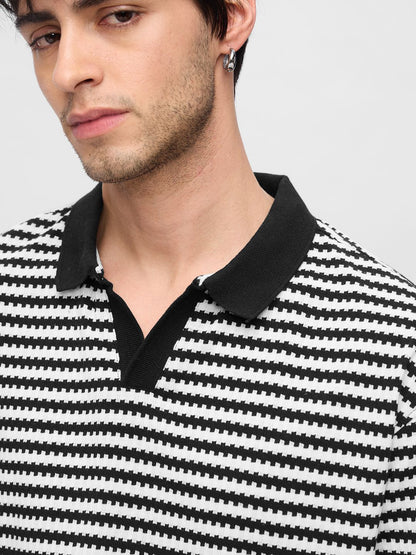 Men Oversized Jacquard Polo White Tshirts