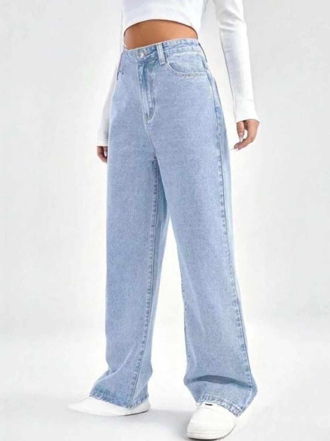 Women Classic Wide Leg High-Rise Light Fade Stretchable Jeans