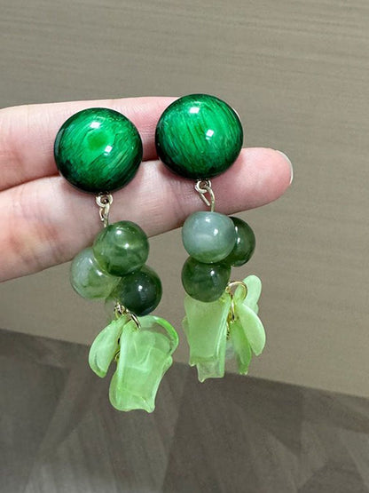 Artificiial Beaded Leaf Shaped Drop Earrings