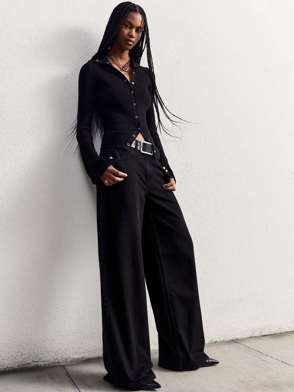 Women Urban Wide Leg Mid-Rise Stretchable Jeans