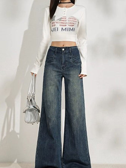 Women Wide Leg High-Rise Light Fade Jeans