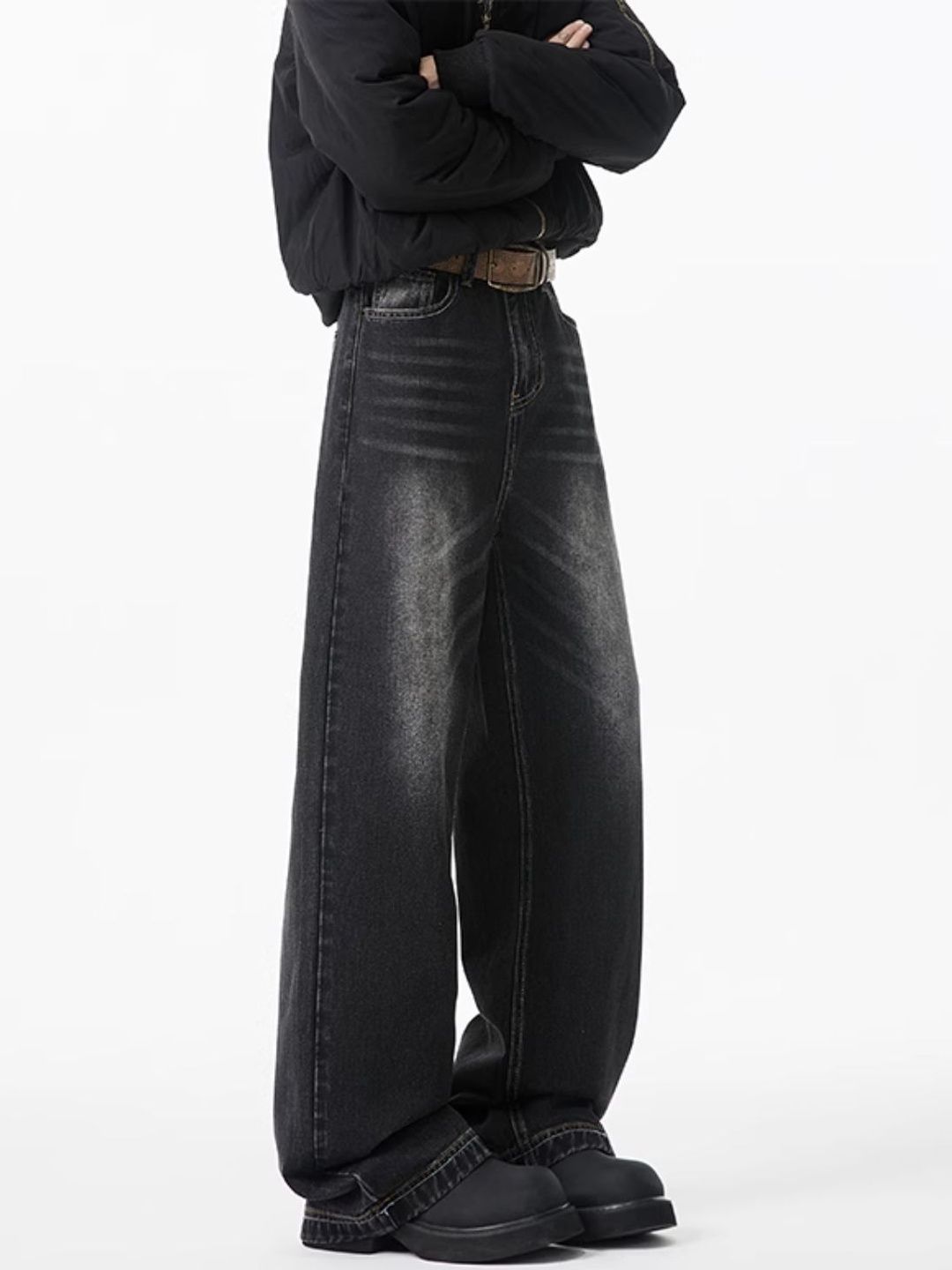 Men Heavy Fade Mid-Rise Wide Leg Jeans