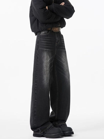 Men Heavy Fade Mid-Rise Wide Leg Jeans