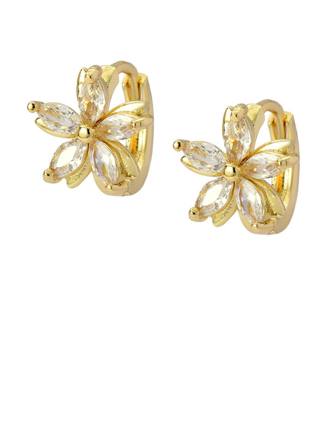 SALTY Gold-Plated Floral Shaped Artificial Stone Studded Studs Earrings