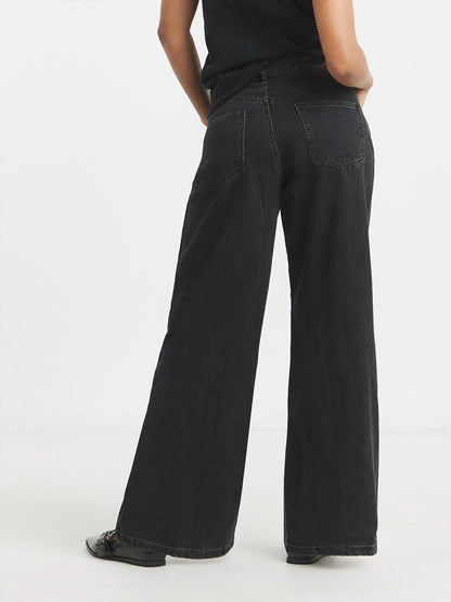 Women Wide Leg High-Rise Cotton Non Stretchable Jeans