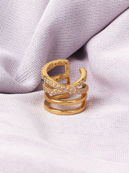 SALTY Gold-Plated Contemporary Artificial Stones Studded Ear Cuff Earrings