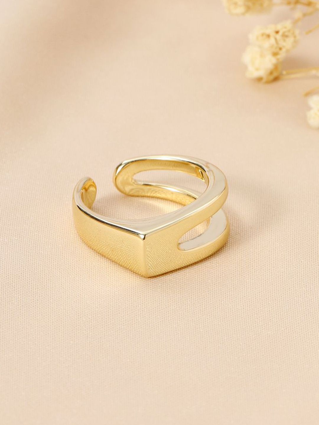 SALTY Women & Girls Stylish Adjustable Golden Signet Finger Ring