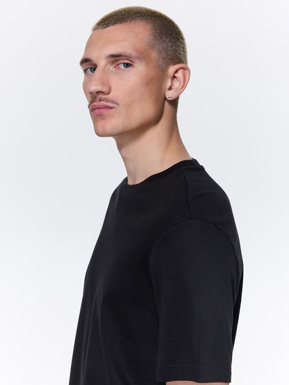 HM Men Black Solid Cotton Pure Cotton T-shirt Regular Fit