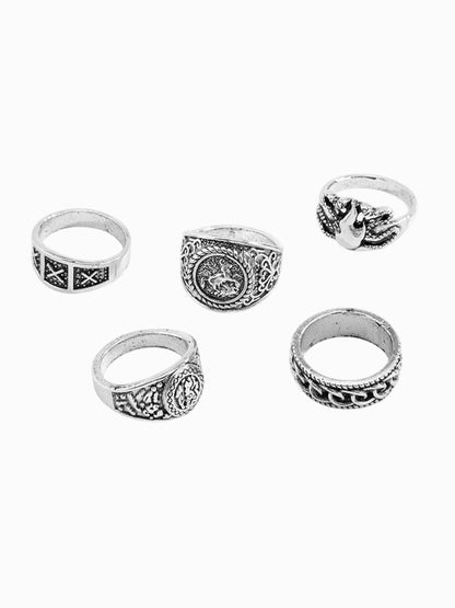 Men Pack of 5 Silver-Plated Finger Rings