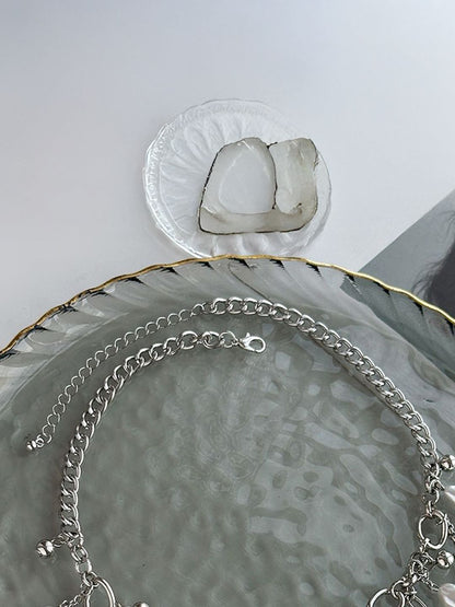 Silver-Plated Artifcial Beaded Tasselled Statement Necklace