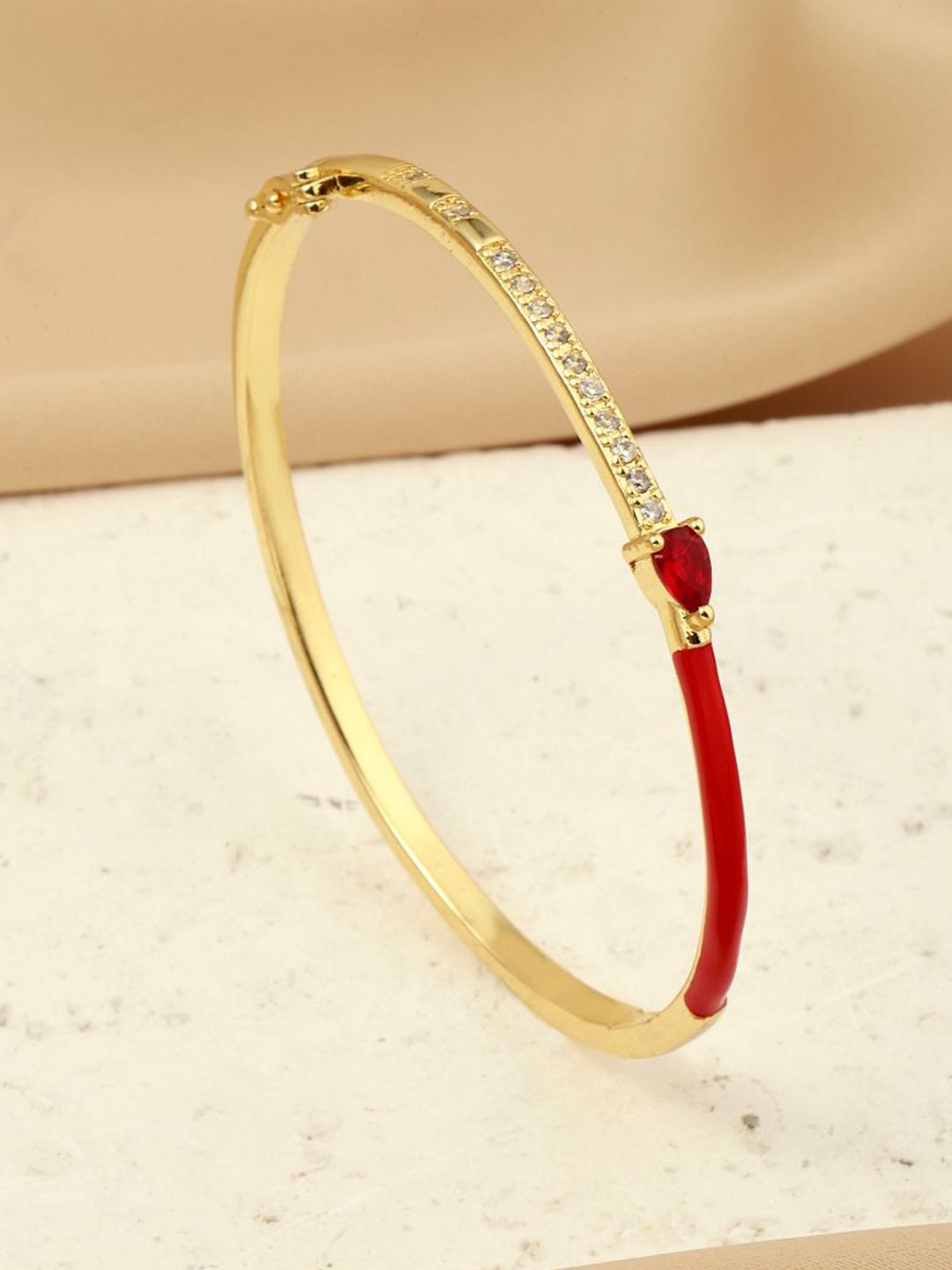 SALTY Gold-Plated Stone Studded Delicate Blossom Bangle-Style Bracelet