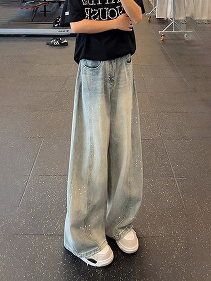 Men Wide Leg Mid-Rise Light Fade Jeans