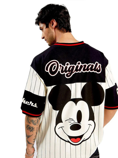 Original Mickey Printed V-Neck Pure Cotton Oversized T-shirt