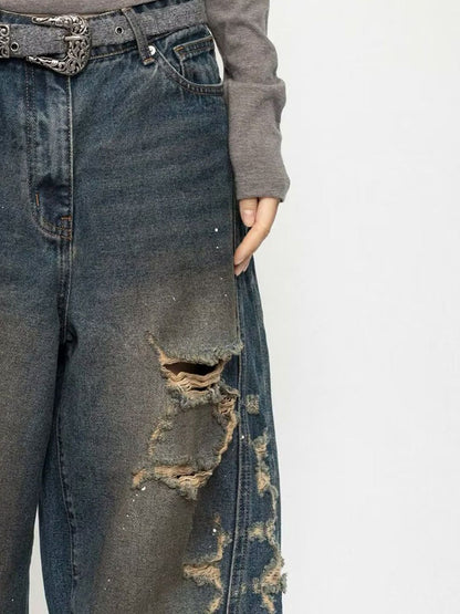 Men Wide Leg Mid-Rise Mildly Distressed Light Fade Jeans