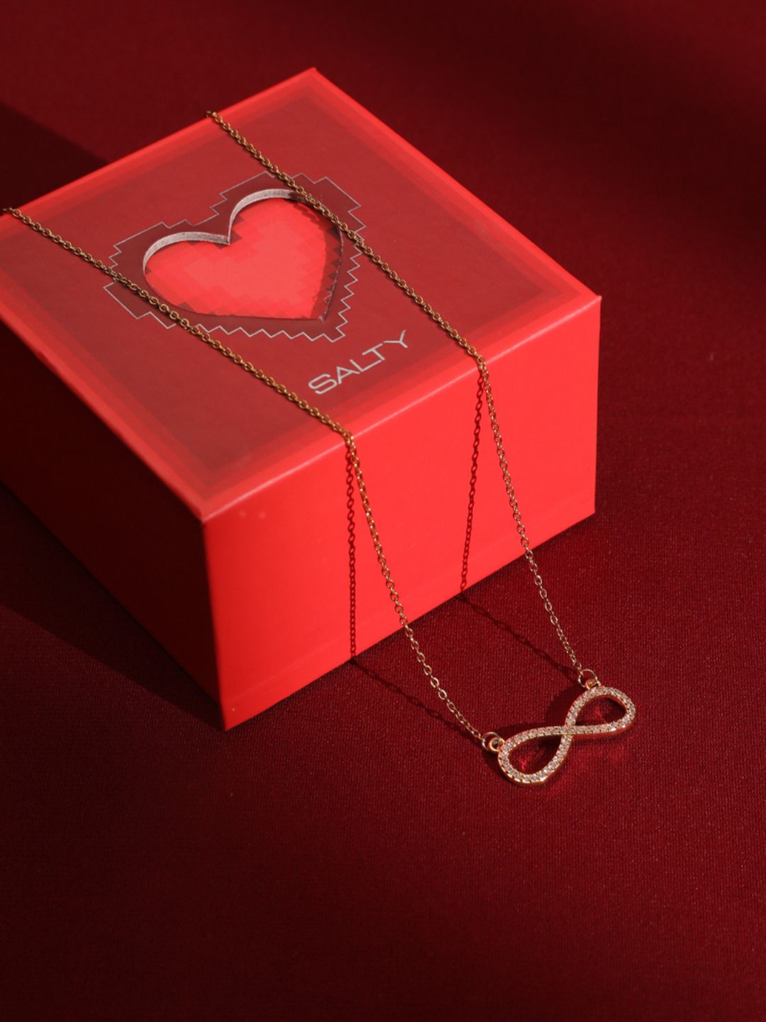 SALTY Women Infinity Love Crystal Pendant Necklace Everyday Wear Jewelry