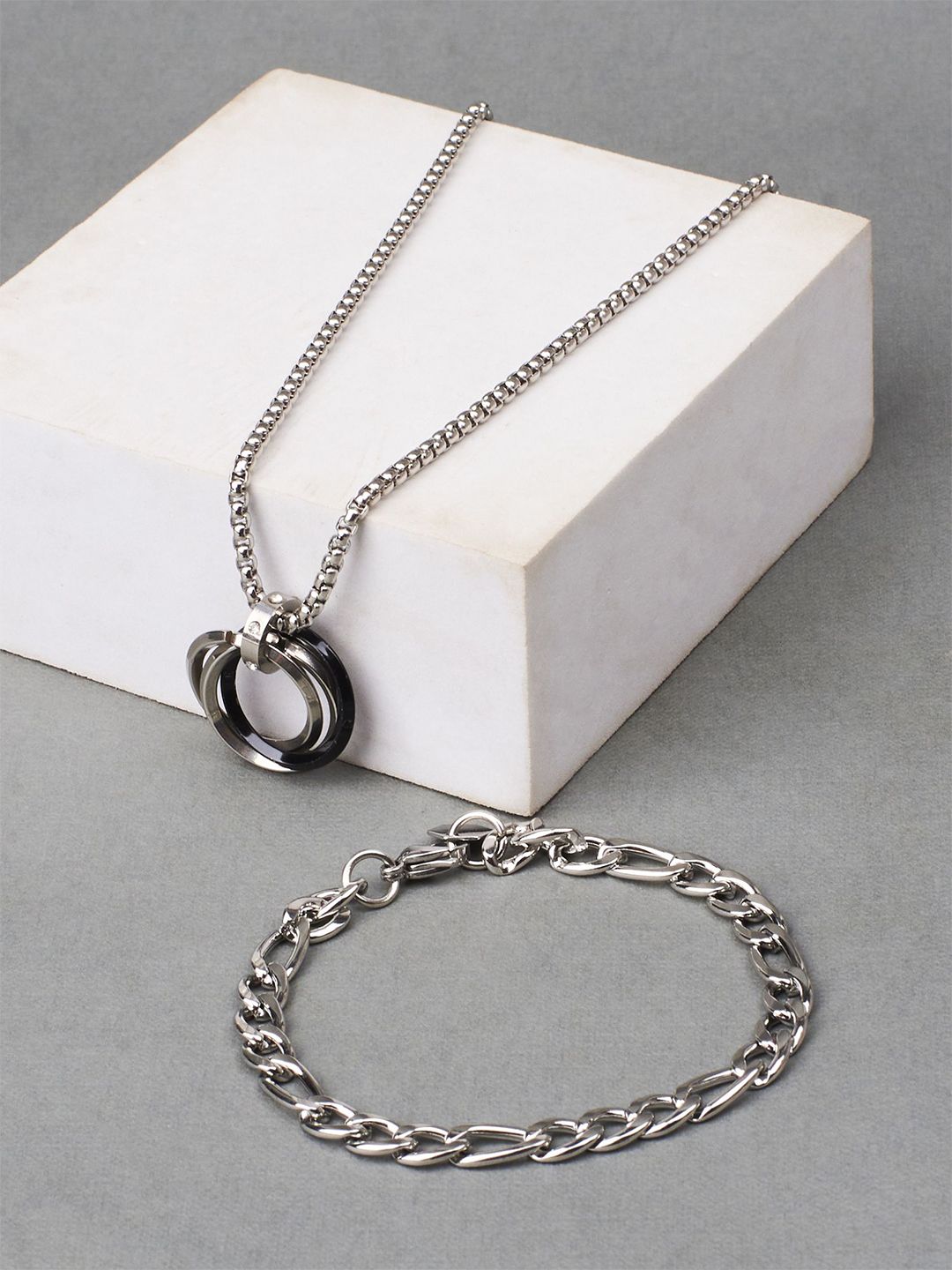 SALTY Set Of Bracelet & Necklace Rocky & Cuban-Pendant, Chain Jewellery Set