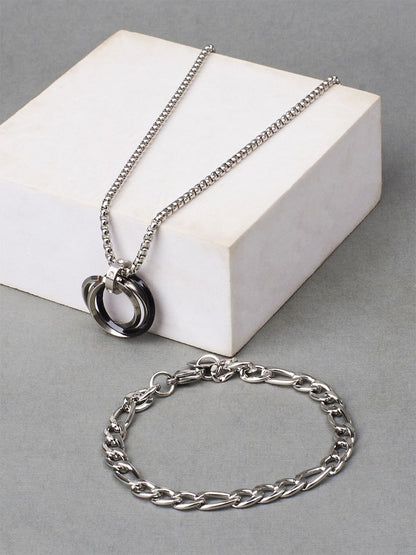 SALTY Set Of Bracelet & Necklace Rocky & Cuban-Pendant, Chain Jewellery Set