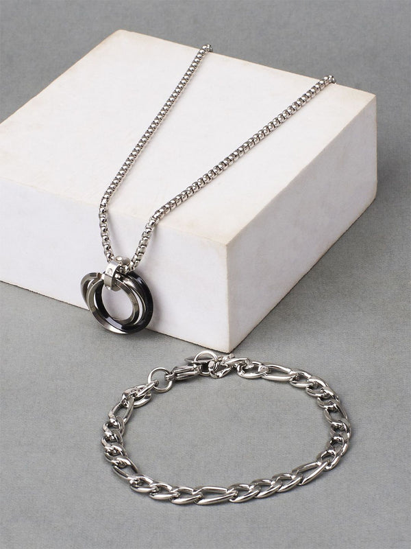 SALTY Set Of Bracelet & Necklace Rocky & Cuban-Pendant, Chain Jewellery Set