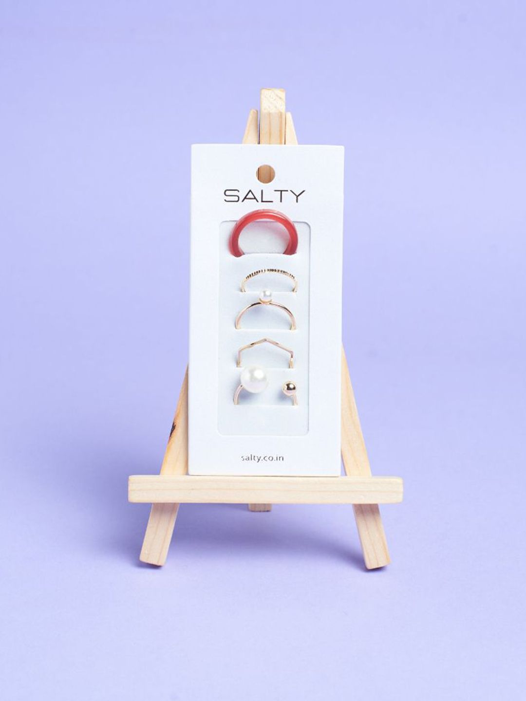 SALTY Set Of 5 Cherry Pearl Stylish Adjustable Finger Rings