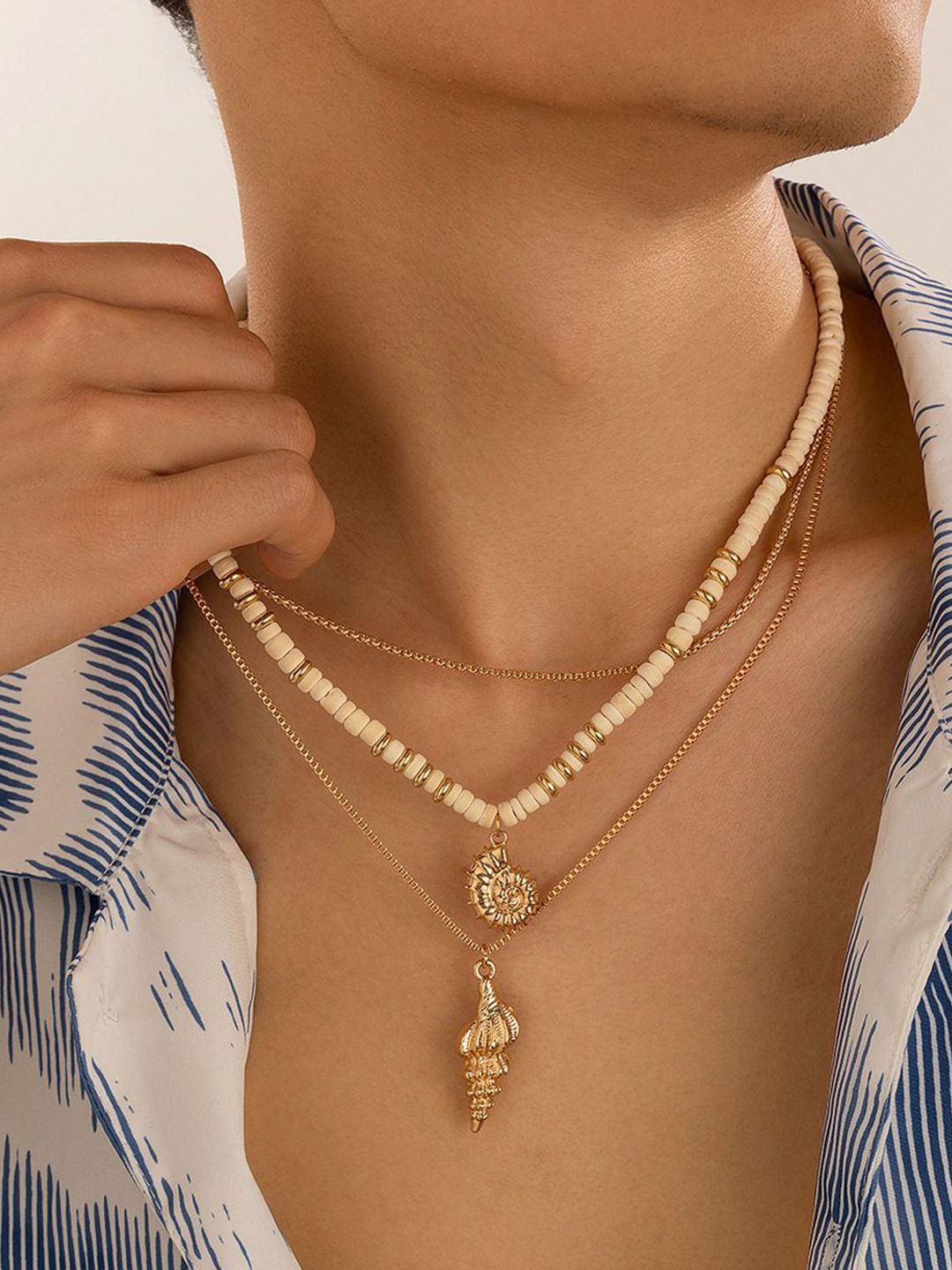 Gold-Plated Artificial Baeded MInimal Necklace