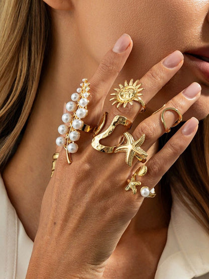Set of 7 Gold-Plated Finger Ring