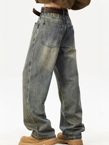 Men Wide Leg Mid-Rise Light Fade Jeans
