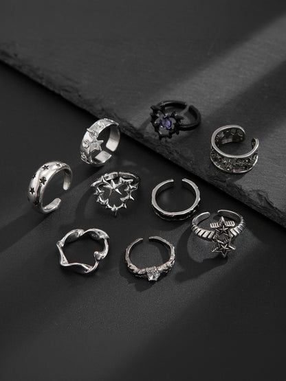 Men Set Of 9 Silver-Plated Finger Ring