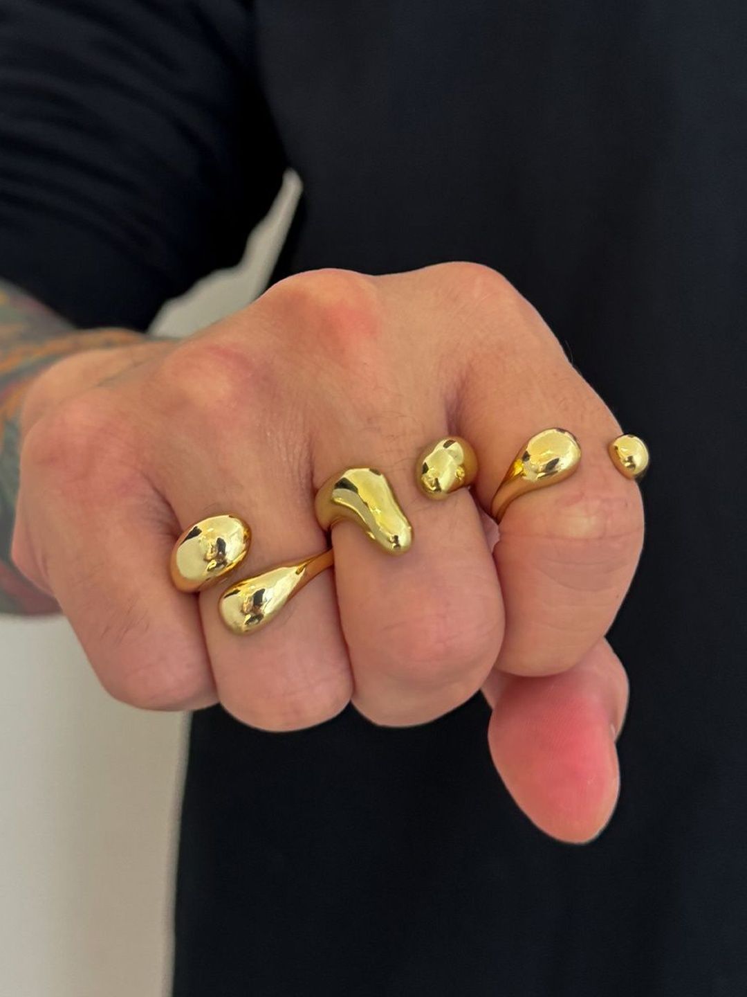Set Of 3 Men Alloy Gold-Plated Finger Ring
