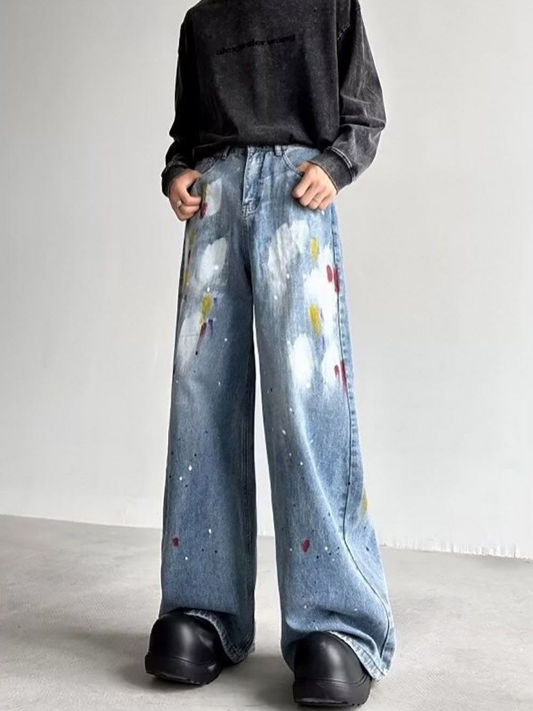 Men Wide Leg Light Fade Jeans