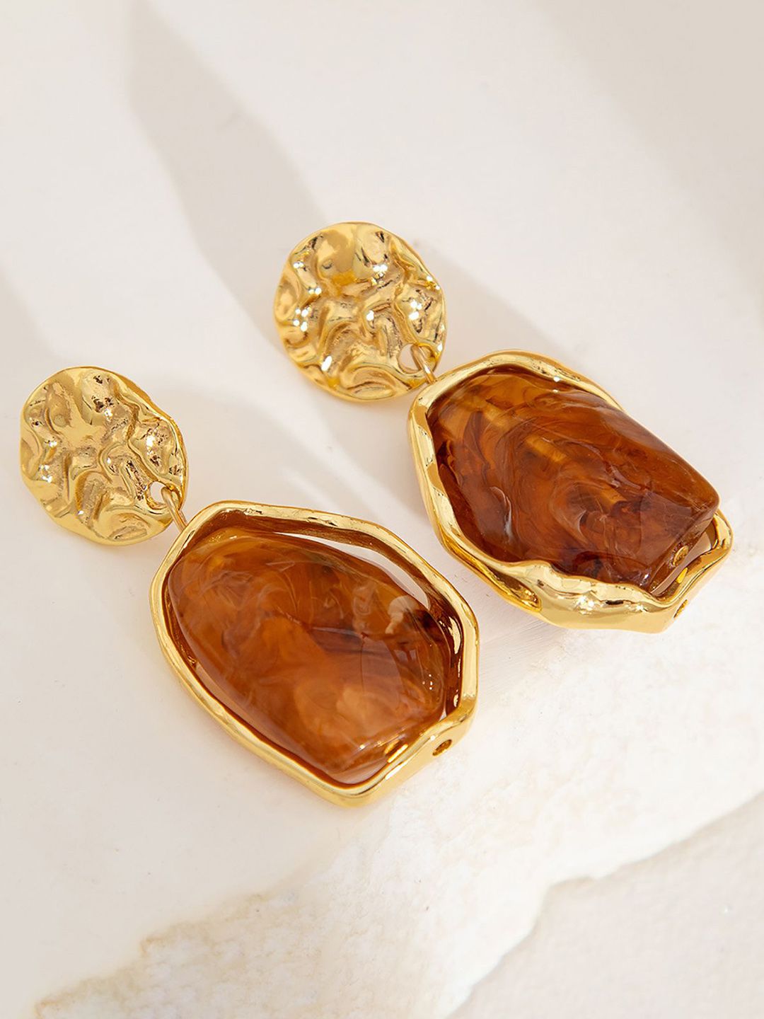 Gold-Plated Oval Drop Earrings
