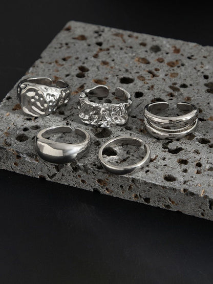 Men Pack of 5 Silver-Plated Finger Rings