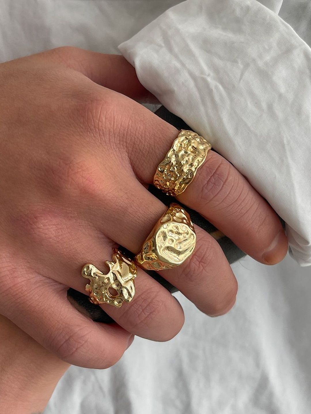 Men Set Of 3 Gold-Plated Finger Ring