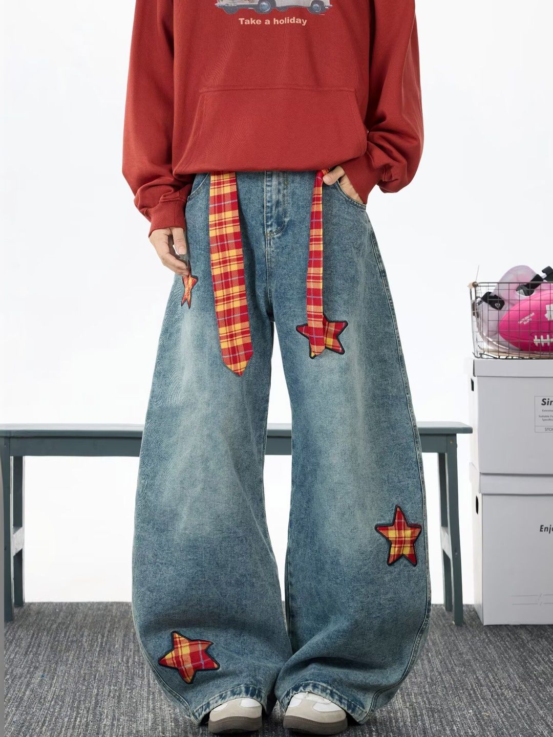 Men Wide Leg Mid-Rise Light Fade Printed Jeans