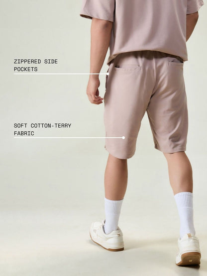 Dusty Pink Men Low-Rise Training or Gym Cotton Leisure Shorts