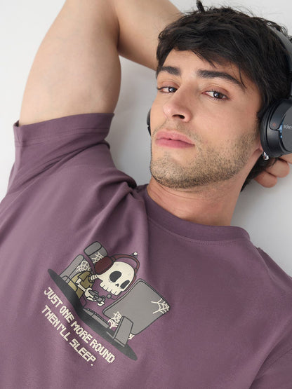 Men Relaxed Fit Printed Mauve T-Shirts