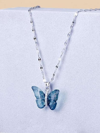 SALTY Set Of 2 Stones-Studded Evil-Eye & Butterfly Pendant With Chain