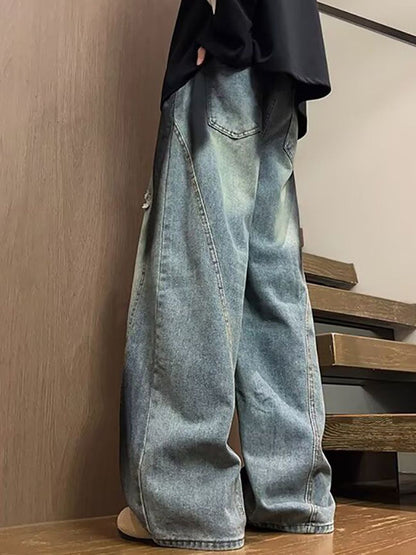 Men Low Distress Heavy Fade Baggy Jeans