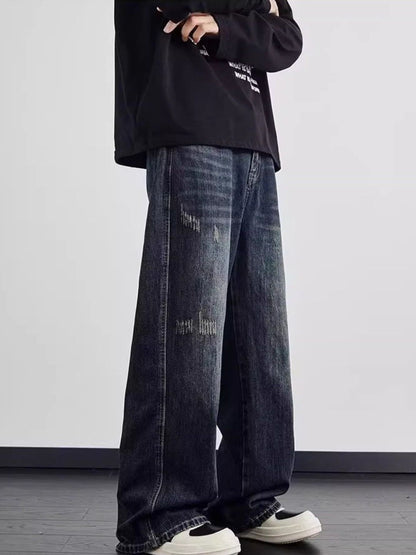 Men Wide Leg Mid-Rise Light Fade Jeans