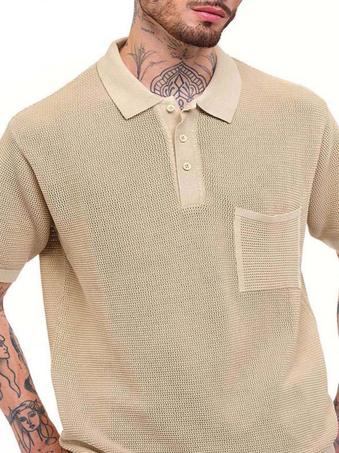 Men Self Design Polo Collar Pure Cotton T-shirt